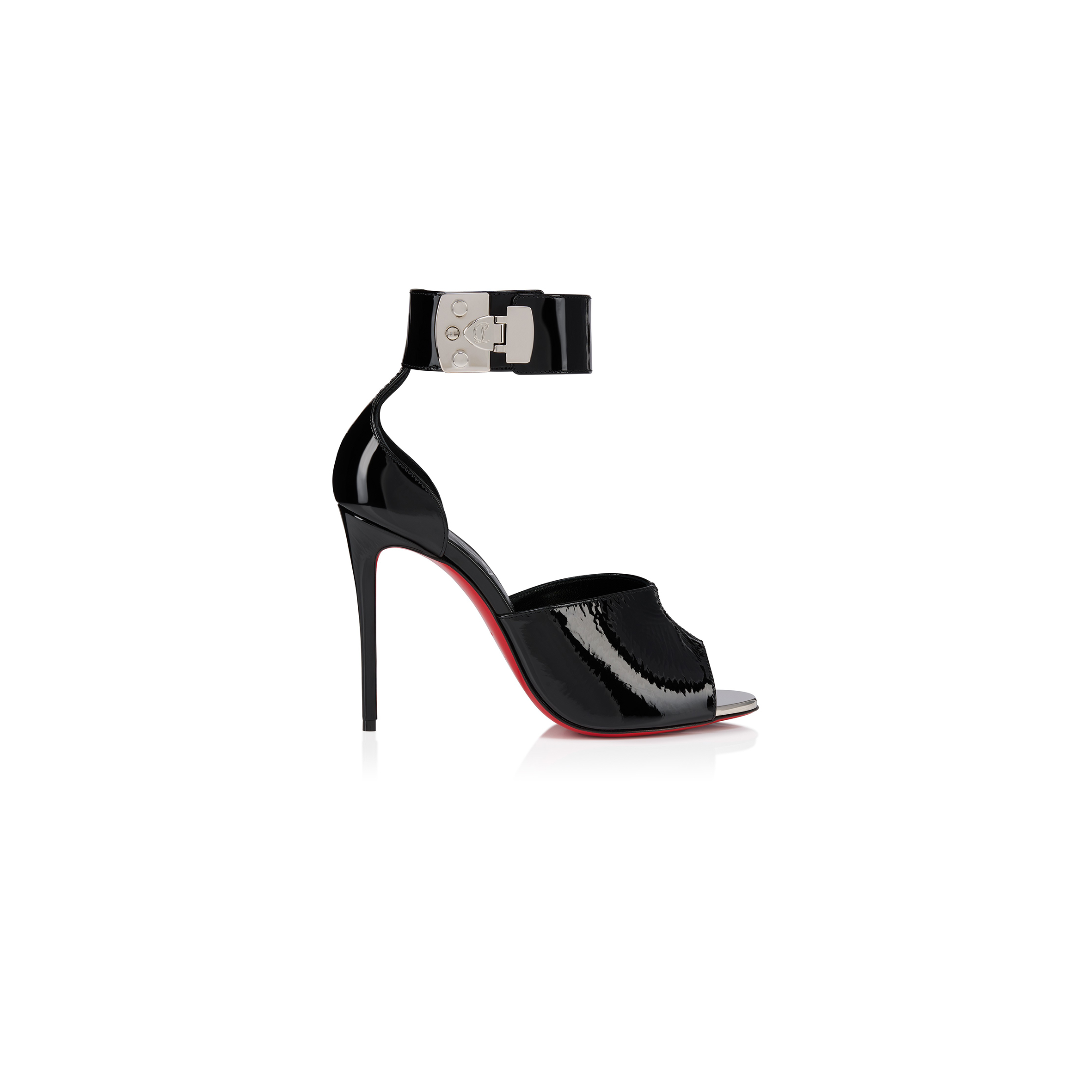 CHRISTIAN LOUBOUTIN LOCK ME UP SANDAL 100 MM STRAPPY SANDALS-VOG PATENT LEATHER-BLACK-WOMEN 1250105B439